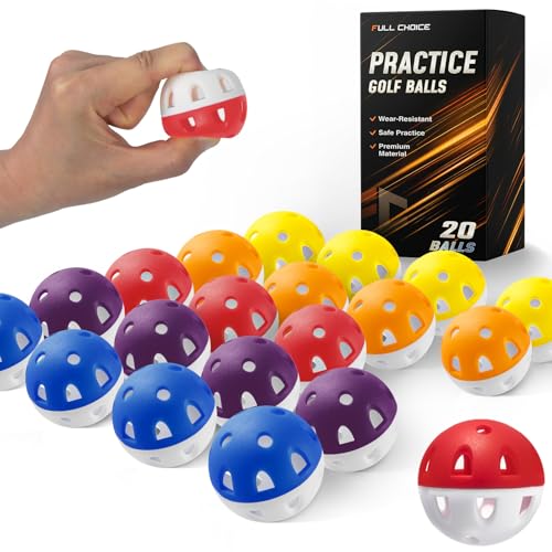 Wear-Resistant Practice Golf Balls - 20 Pack, High Visibility, Limited-Flight, 5 Colors