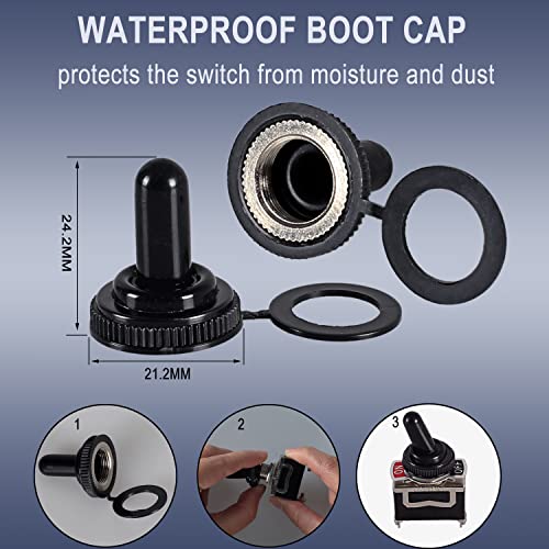 Heavy Duty Rocker Toggle Switch 2pcs - 30A 12VDC, Waterproof Boot - Black