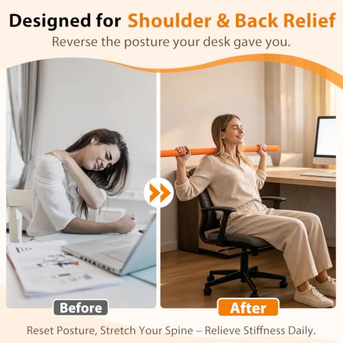 58" Steel Yoga Stick - Adjustable Exercise Bar for Mobility, Flexibility & Balance - Orange