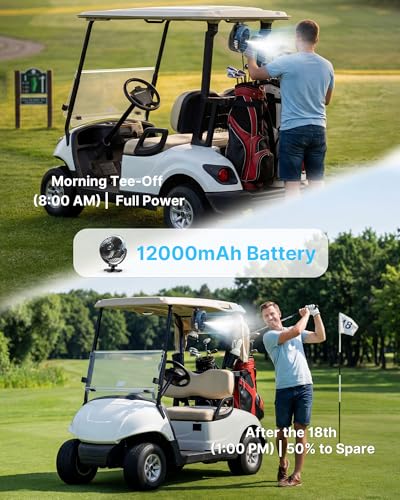 Magnetic Golf Cart Fan with Mister & 12000mAh Battery - Black