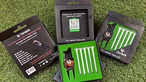 7-in-1 Golf Divot Repair Tool with Magnetic Ball Marker and Tees - Black