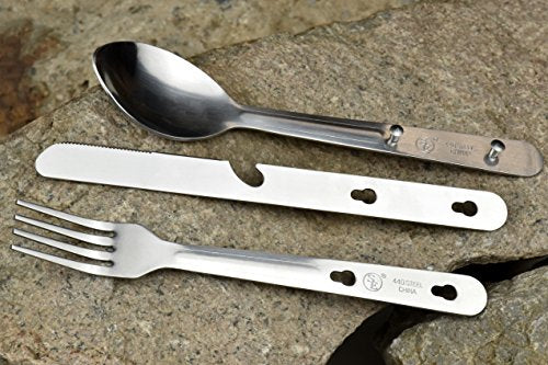 4-in-1 Stainless Steel Utensil Set - Spoon, Fork, Knife, Bottle Opener - 6.5" for Camping & Travel