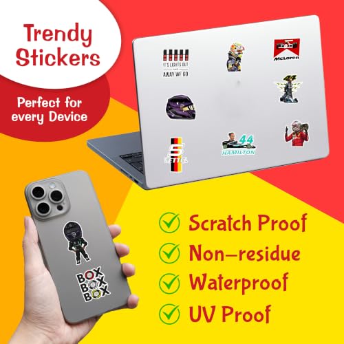 Premium F1 Sticker Pack – 120 Waterproof Racing Decals