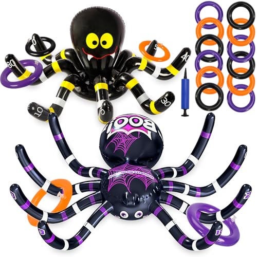 Halloween Ring Toss Games for Kids - 2 Pack Inflatable Spiders Set