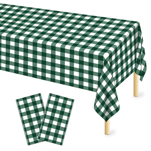Dark Green Gingham Tablecloth Set - 54 x 108 Inch, 2 Pack