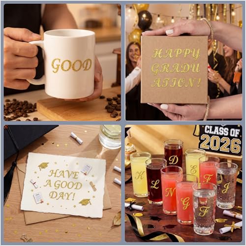 0.5-Inch Gold Glitter Letter Stickers - 4 Sheets Adhesive Alphabet Decals