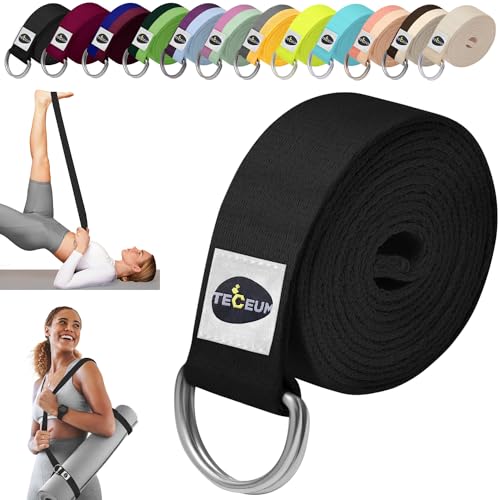 Yoga Strap for Stretching - Cotton 6 ft - Adjustable Non-Slip - Black