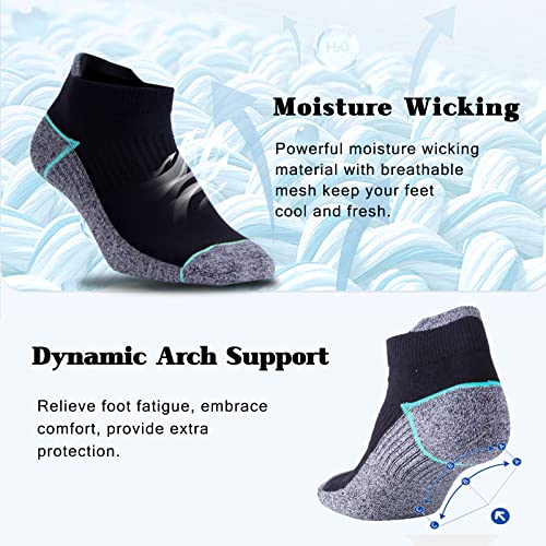 Kodal Copper Ankle Athletic Socks 6-10 Black/Blue - 5 Pairs moisture wicking odor control