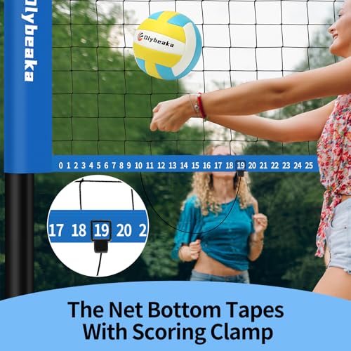 20FT Outdoor Volleyball Net Set - Blue | Adjustable Height, Pump & Carry Bag