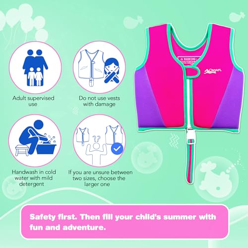 OMYAFL Toddler Swim Vest 4-6y Pink Large Adjustable Neoprene Buoyancy Jacket