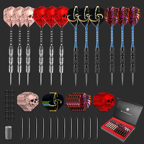 Steel Tip Darts Set - 12 Pieces 22g with Gift Box - Black & Silver