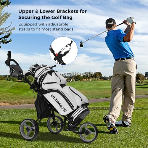 3-Wheel Golf Push Cart with Adjustable Seat - Gray