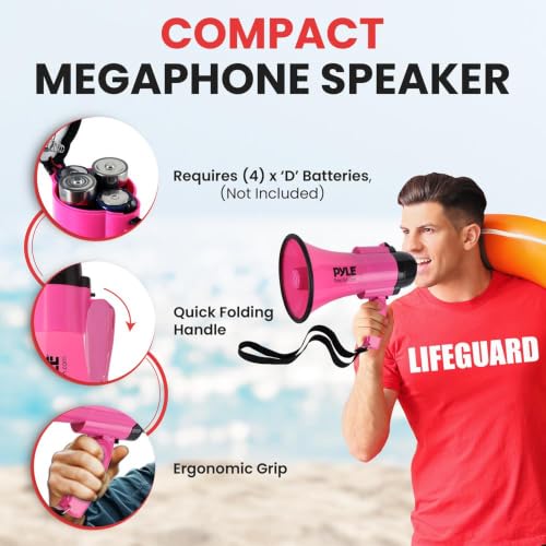 Portable Megaphone Speaker with Microphone - 30W, 1200 Yards Range, Pink