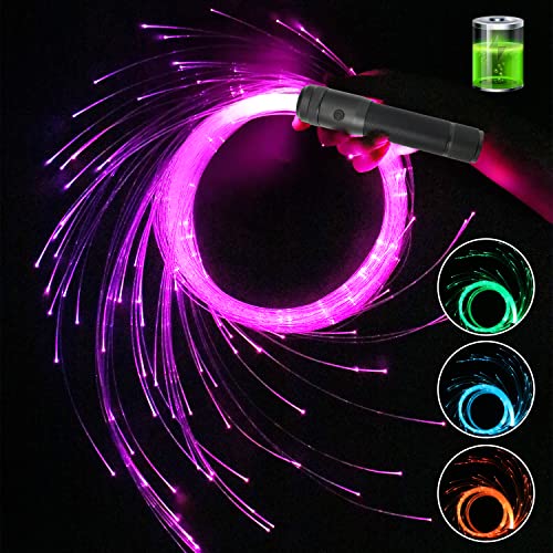 AMKI 6ft Rechargeable LED Fiber Optic Rave Whip - Black, 36 Modes, Swivel, Light Show