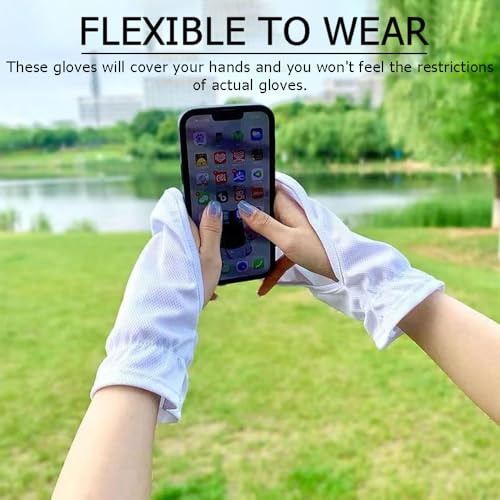 UV Protection Fingerless Gloves for Women - White & Black
