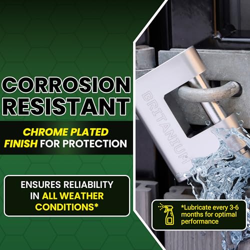 Britanium¢ç BRB80 Heavy Duty Container Lock ?with 5 Keys - 13mm Cut Resistant Shackle, Weatherproof Chrome Plated Body | High Security Padlock for Container, Garage, Shed, Gates