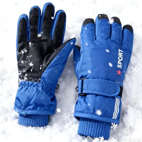 Kids' Winter Snowboard Mittens - Windproof & Water-Repellent - Blue Star