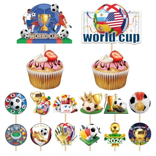14Pcs Soccer Cake Toppers for 2026 World Cup Party Supplies