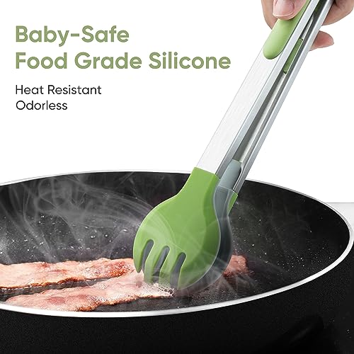12 Inch Stainless Steel Kitchen Tongs with Silicone Tips - Green