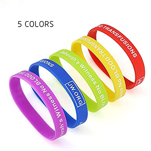 No Blood Medical Alert Silicone Wristbands - 5 Pack, Rainbow Colors