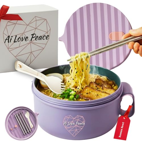 40oz Microwave Ramen Bowl with Dual-Lid System - Portable & Leakproof