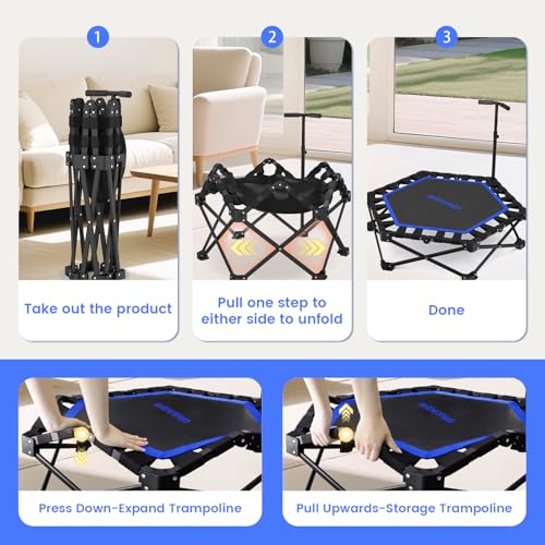 42'' Foldable Mini Trampoline for Adults with Handle - Blue