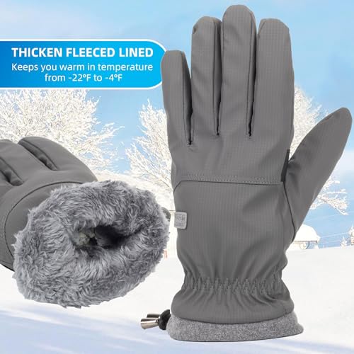Non-Slip Ski Gloves with Velvet Lining - Touchscreen - Gray, Medium