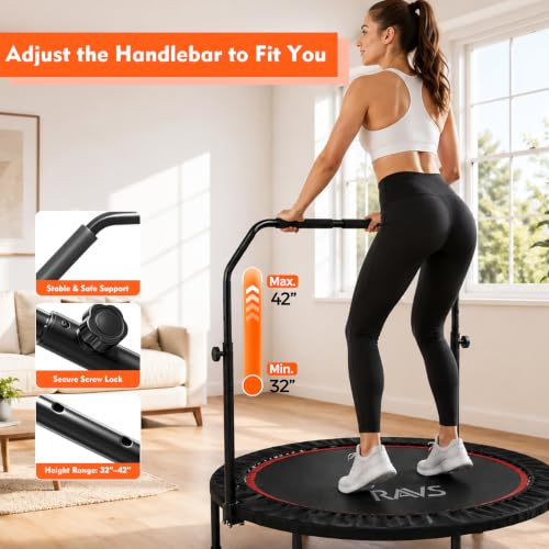 40-Inch Exercise Rebounder Trampoline for Adults with Adjustable Handle
