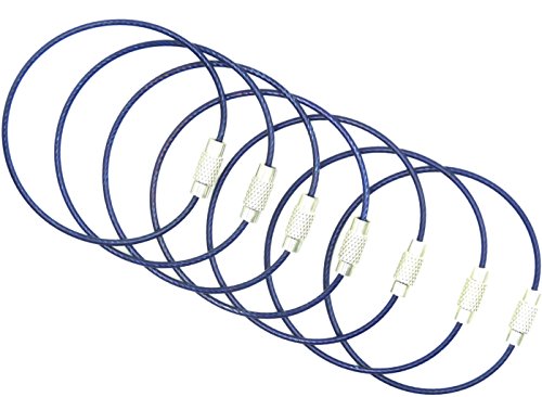 Stainless Steel Cable Key Chain Ring - 15cm - 10 Pack - Blue