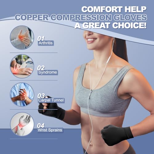 DRNAIETY Copper Arthritis Compression Gloves 2 Pairs Medium Black for Men & Women