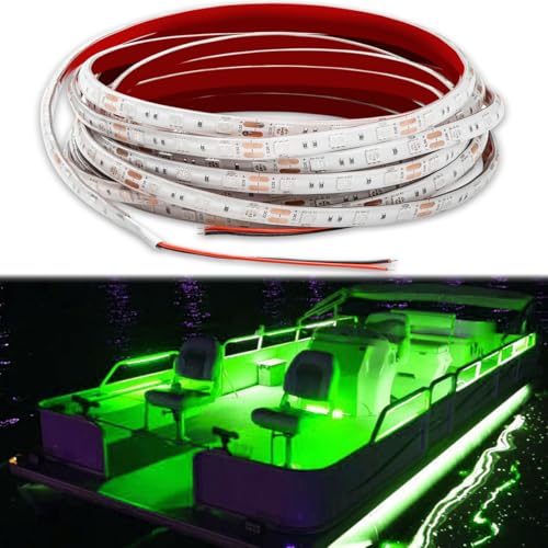 Seaponer 5m Green LED Boat Light Strip for Pontoon, Kayak, Duck, Sail, Marine - 12V Waterproof Decor Lighting