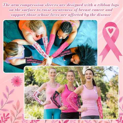 Handepo 12 Pairs Pink Football Arm Sleeves Youth Breast Cancer Awareness Football Arm Sleeves Bulk for Youth Women Men