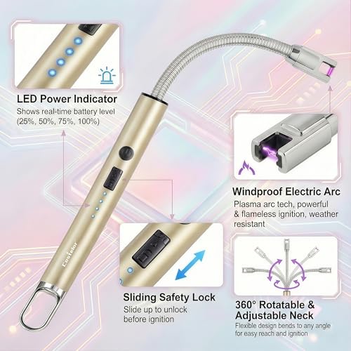 Electric Candle Lighter with Long Flexible Neck - Champagne