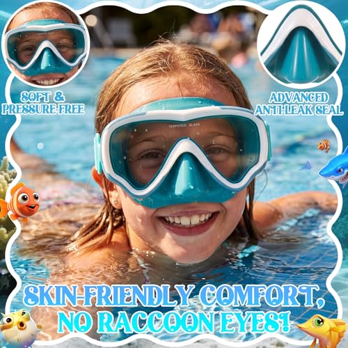 Flutesan Kids Swim Goggles with Nose Cover - Emerald Green / Brick Red (2 Pcs)