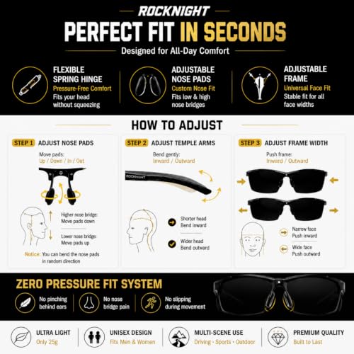 Polarized Driving Sunglasses for Men - Al-Mg Frame, Adjustable Nose Pads