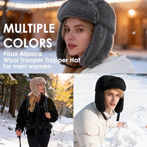 Faux Alpaca Wool Trapper Hat for Men & Women - Grey