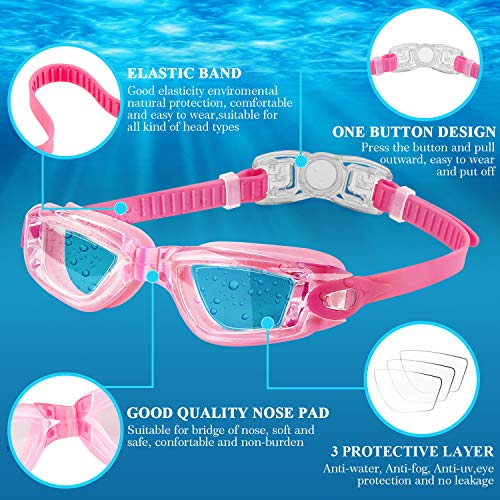 COOLOO Kids Swim Goggles, 2 Packs Swimming Goggles for Child Age 4-16