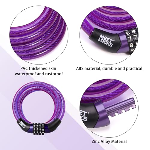Keyless Combination Bike Cable Lock - Purple
