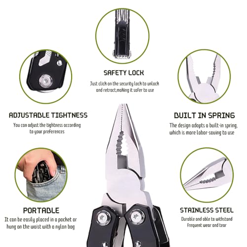 14-in-1 Large Multitool Pliers with Safety Lock - Stainless Steel