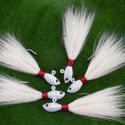 Alwonder 5-Pack White 1/4oz Bucktail Jigs Saltwater & Freshwater Fishing Lures