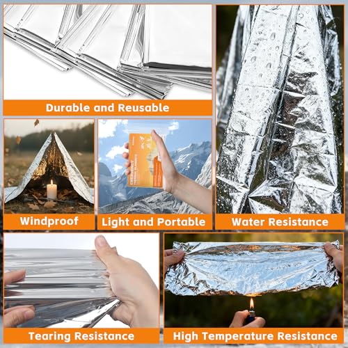 6-Pack Emergency Mylar Thermal Blankets for Survival & Outdoor Use