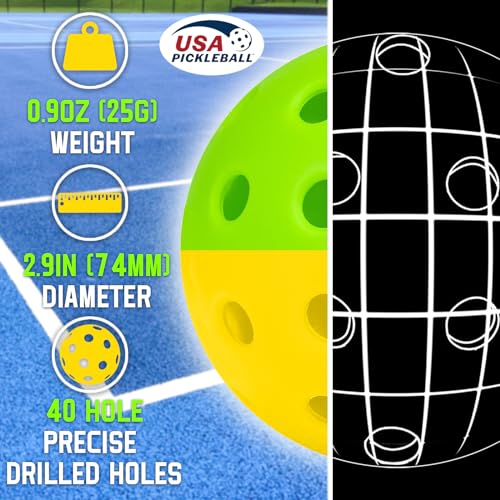 Outdoor Pickleball Balls - 40 Holes, USAPA Approved - 4 Pack, Yellow