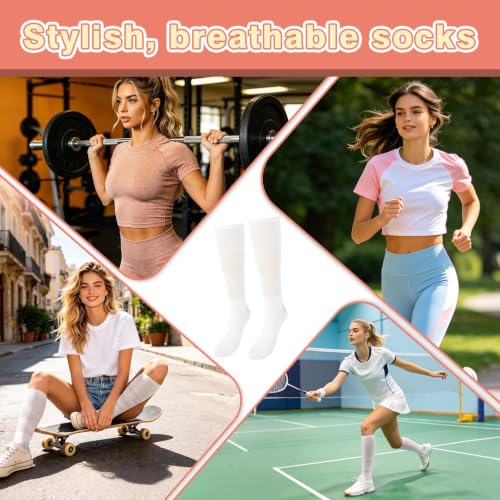 Knee High Compression Socks for Women - Long Support Tube Socks - Sport White