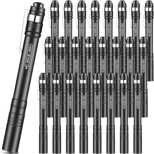 24 Pack Mini Pen Flashlights Bulk LED Pen Lights Aluminum Pocket Flashlights with Clips Small Handheld Torches Gifts for Camping Hiking Emergency Outdoor (Black)