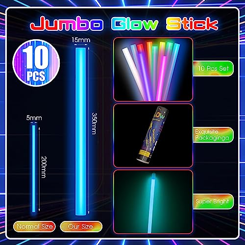 Lewtemi 14 Inch Large Glow Sticks - Vibrant Color, 10 Pack, Waterproof & Non-Toxic