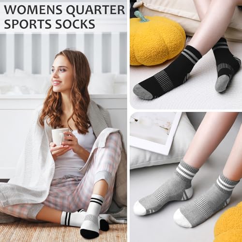 Mini Crew Ankle Socks for Women - 8 Pairs, White Grey Black