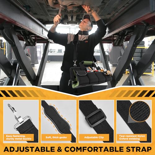 Goovilla Tool Bag 15.5 Inch with 1 Pouch | 17-Pocket Portable Tool Box Organizer Storage with Adjustable Strap, Soft Handle and Durable Zipper | Heavy Duty Tool Bags for Men, Father¡¯s Day (Green)