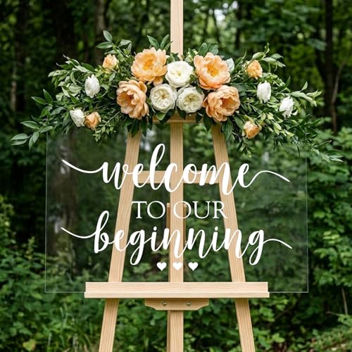 20x11 Inch Wedding Welcome Sign Decal – 'Welcome to Our Beginning' Couples Reception Home Sticker, White