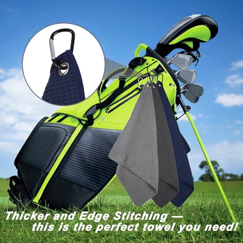 Golf Towels - 3 Pack 16" x 16" Super Absorbent Microfiber - Blue & Gray