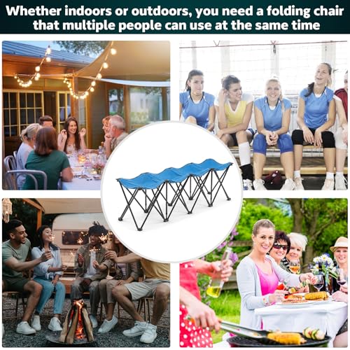 4-Seat Blue Folding Soccer Team Bench - Portable Sideline Chair